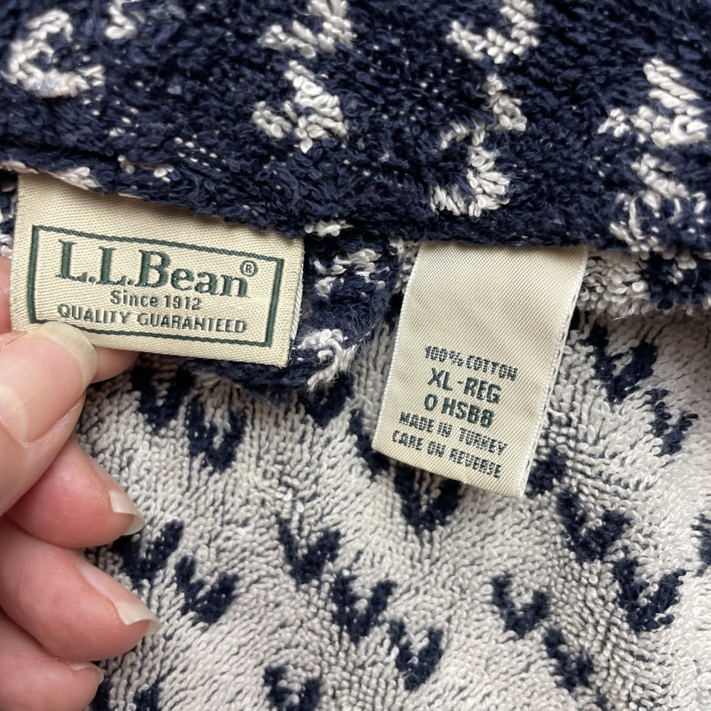 Vintage LL Bean Mens Heavy Terry Cloth Robe Size XL Navy Birdseye Belted Pockets - Picture 3 of 9